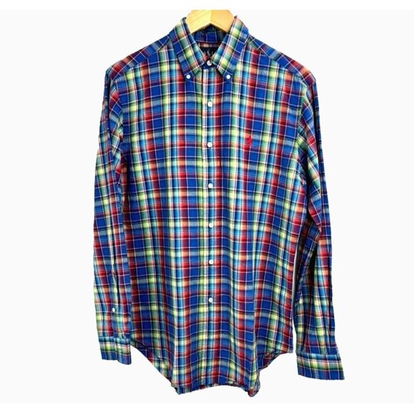 POLO RALPH LAUREN Men's S Classic Fit Madras Plaid Button Up Shirt Linen Blend - Picture 2 of 8